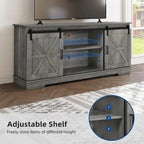 Meuble TV blanc/gris/noir avec porte coulissante de style ferme, convient aux téléviseurs jusqu'à 65 pouces, pour 1 à 2 utilisateurs