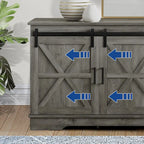 Meuble TV blanc/gris/noir avec porte coulissante de style ferme, convient aux téléviseurs jusqu'à 65 pouces, pour 1 à 2 utilisateurs
