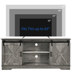 Meuble TV blanc/gris/noir avec porte coulissante de style ferme, convient aux téléviseurs jusqu'à 65 pouces, pour 1 à 2 utilisateurs