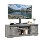 Meuble TV blanc/gris/noir avec porte coulissante de style ferme, convient aux téléviseurs jusqu'à 65 pouces, pour 1 à 2 utilisateurs