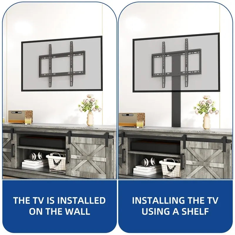 Meuble TV blanc/gris/noir avec porte coulissante de style ferme, convient aux téléviseurs jusqu'à 65 pouces, pour 1 à 2 utilisateurs