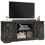 Meuble TV blanc/gris/noir avec porte coulissante de style ferme, convient aux téléviseurs jusqu'à 65 pouces, pour 1 à 2 utilisateurs