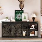 Meuble TV blanc/gris/noir avec porte coulissante de style ferme, convient aux téléviseurs jusqu'à 65 pouces, pour 1 à 2 utilisateurs