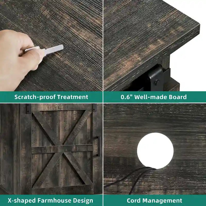 Meuble TV blanc/gris/noir avec porte coulissante de style ferme, convient aux téléviseurs jusqu'à 65 pouces, pour 1 à 2 utilisateurs