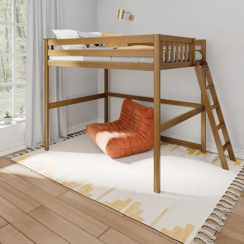 Lit mezzanine pleine taille avec échelle d'extrémité, couchage simple, en Pécane / Noyer / Argile