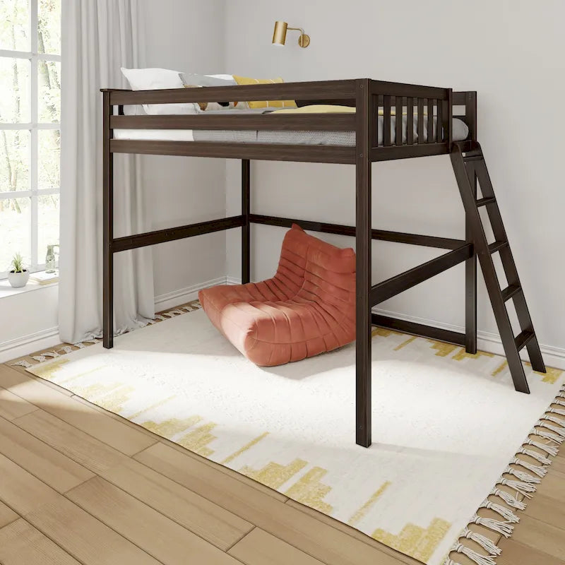 Lit mezzanine pleine taille avec échelle d'extrémité, couchage simple, en Pécane / Noyer / Argile