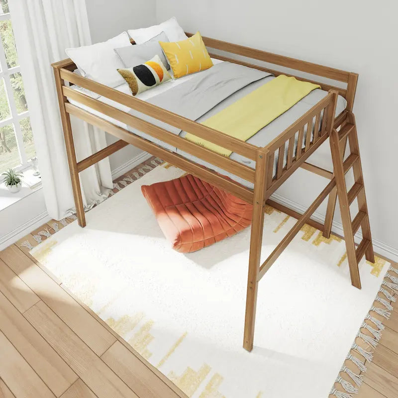 Lit mezzanine pleine taille avec échelle d'extrémité, couchage simple, en Pécane / Noyer / Argile