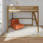Lit mezzanine pleine taille avec échelle d'extrémité, couchage simple, en Pécane / Noyer / Argile