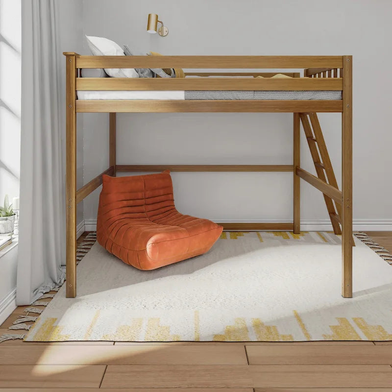 Lit mezzanine pleine taille avec échelle d'extrémité, couchage simple, en Pécane / Noyer / Argile