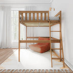 Lit mezzanine pleine taille avec échelle d'extrémité, couchage simple, en Pécane / Noyer / Argile