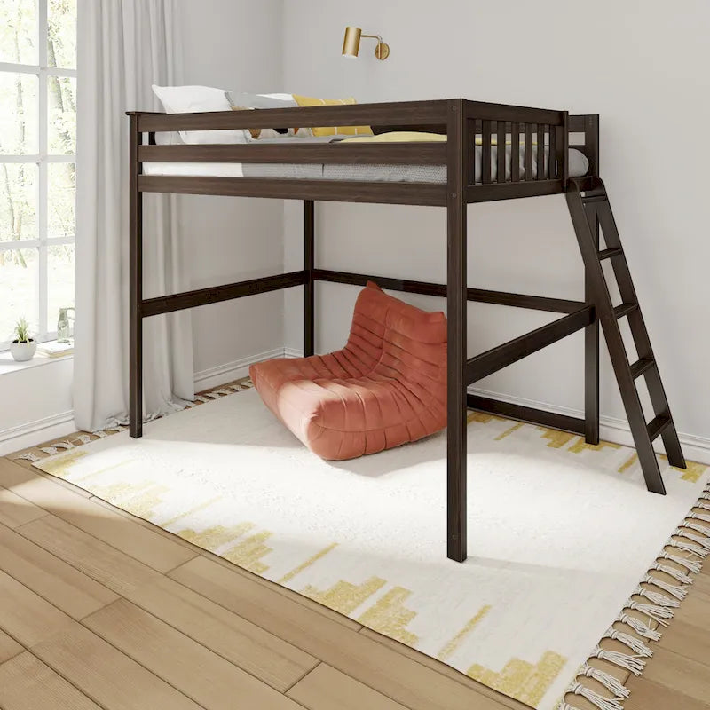 Lit mezzanine pleine taille avec échelle d'extrémité, couchage simple, en Pécane / Noyer / Argile