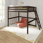 Lit mezzanine pleine taille avec échelle d'extrémité, couchage simple, en Pécane / Noyer / Argile