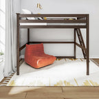 Lit mezzanine pleine taille avec échelle d'extrémité, couchage simple, en Pécane / Noyer / Argile