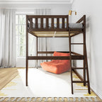 Lit mezzanine pleine taille avec échelle d'extrémité, couchage simple, en Pécane / Noyer / Argile