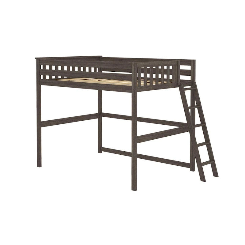 Lit mezzanine pleine taille avec échelle d'extrémité, couchage simple, en Pécane / Noyer / Argile