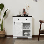 Meuble de bar à café avec porte coulissante de style ferme, blanc/noir, assemblage pour 1 à 2 personnes