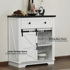 Meuble de bar à café avec porte coulissante de style ferme, blanc/noir, assemblage pour 1 à 2 personnes