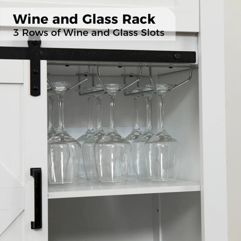 Meuble de bar à café avec porte coulissante de style ferme, blanc/noir, assemblage pour 1 à 2 personnes