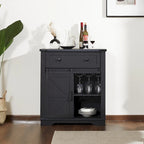 Meuble de bar à café avec porte coulissante de style ferme, blanc/noir, assemblage pour 1 à 2 personnes