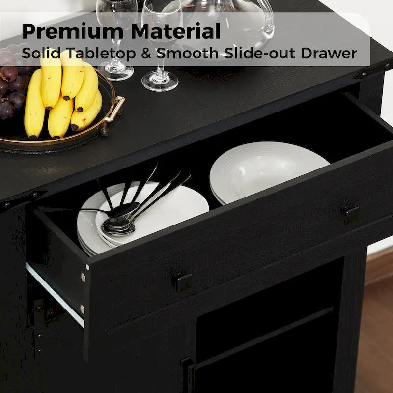 Meuble de bar à café avec porte coulissante de style ferme, blanc/noir, assemblage pour 1 à 2 personnes