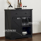 Meuble de bar à café avec porte coulissante de style ferme, blanc/noir, assemblage pour 1 à 2 personnes
