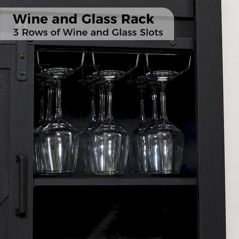 Meuble de bar à café avec porte coulissante de style ferme, blanc/noir, assemblage pour 1 à 2 personnes