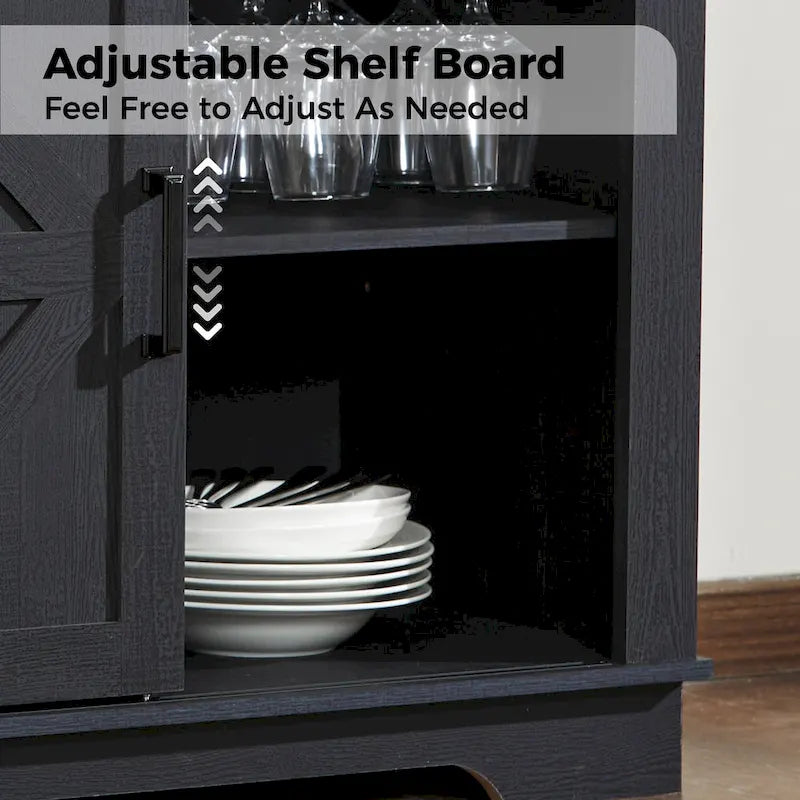 Meuble de bar à café avec porte coulissante de style ferme, blanc/noir, assemblage pour 1 à 2 personnes