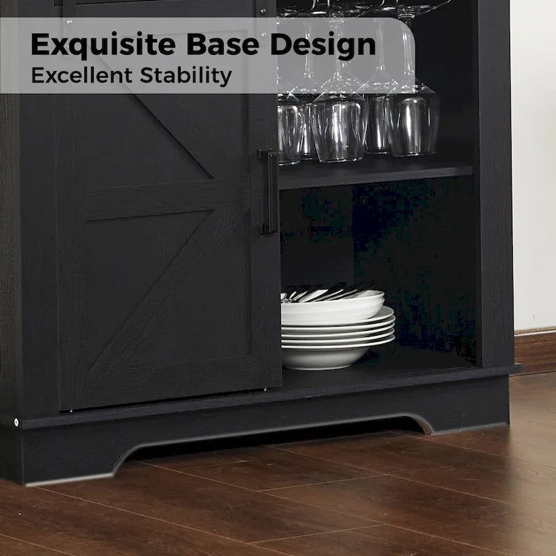 Meuble de bar à café avec porte coulissante de style ferme, blanc/noir, assemblage pour 1 à 2 personnes