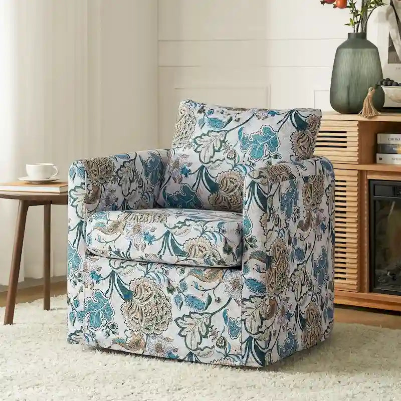 Fauteuil baril pivotant moderne Fleuri / Bleu / Oiseaux / Turquoise / Sarcelle pour 1 personne