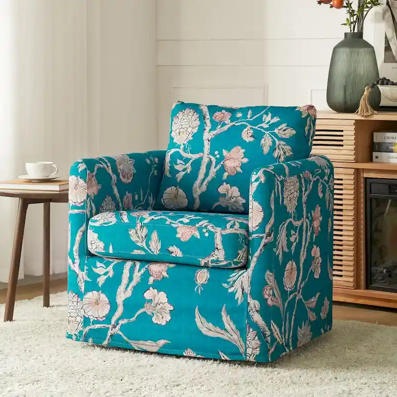 Fauteuil baril pivotant moderne Fleuri / Bleu / Oiseaux / Turquoise / Sarcelle pour 1 personne