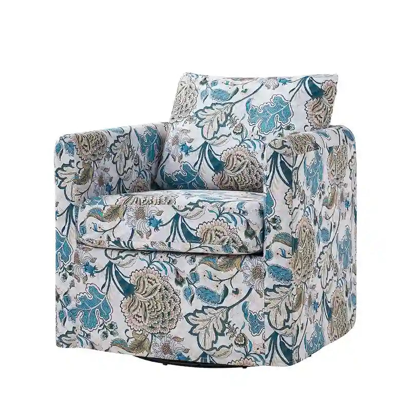 Fauteuil baril pivotant moderne Fleuri / Bleu / Oiseaux / Turquoise / Sarcelle pour 1 personne