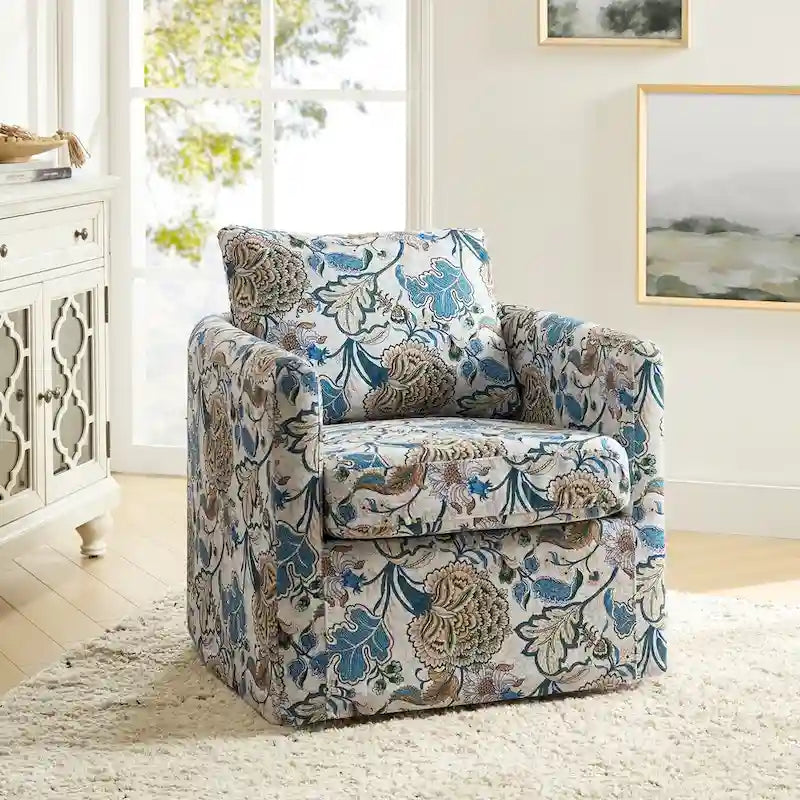 Fauteuil baril pivotant moderne Fleuri / Bleu / Oiseaux / Turquoise / Sarcelle pour 1 personne