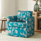 Fauteuil baril pivotant moderne Fleuri / Bleu / Oiseaux / Turquoise / Sarcelle pour 1 personne