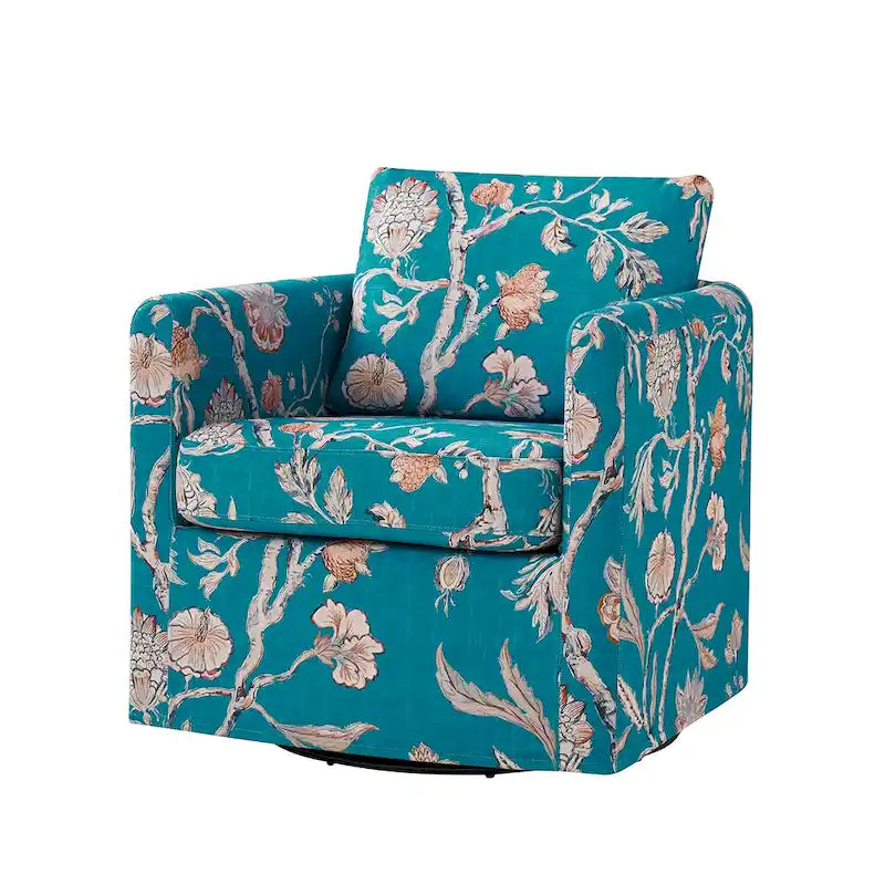 Fauteuil baril pivotant moderne Fleuri / Bleu / Oiseaux / Turquoise / Sarcelle pour 1 personne