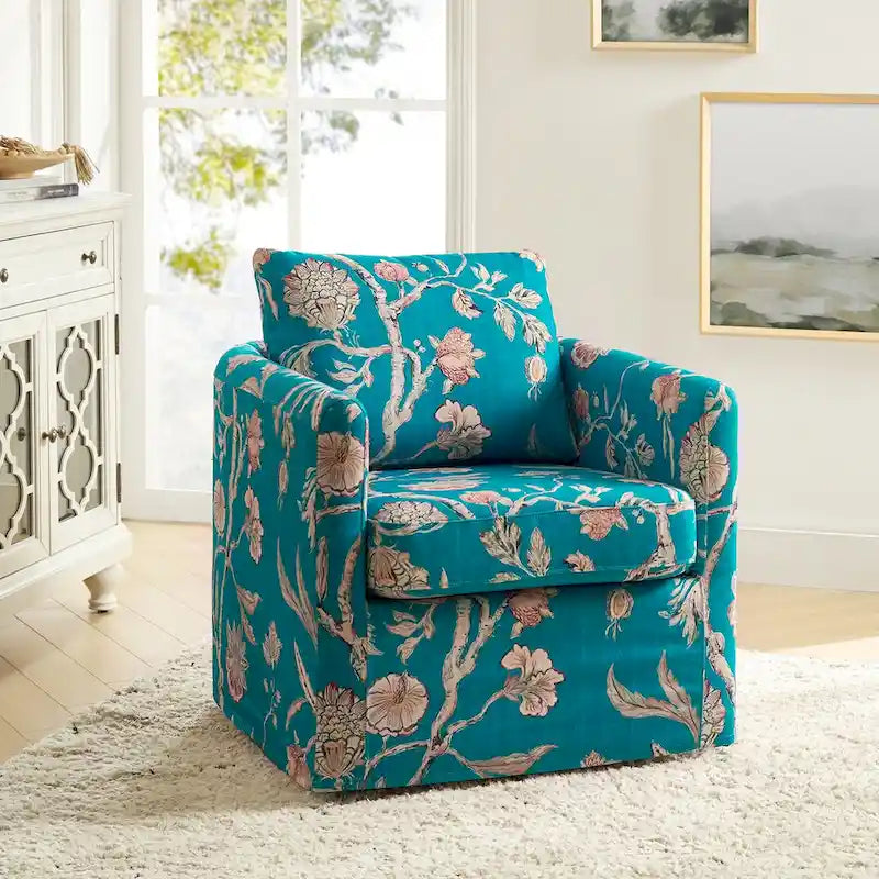 Fauteuil baril pivotant moderne Fleuri / Bleu / Oiseaux / Turquoise / Sarcelle pour 1 personne
