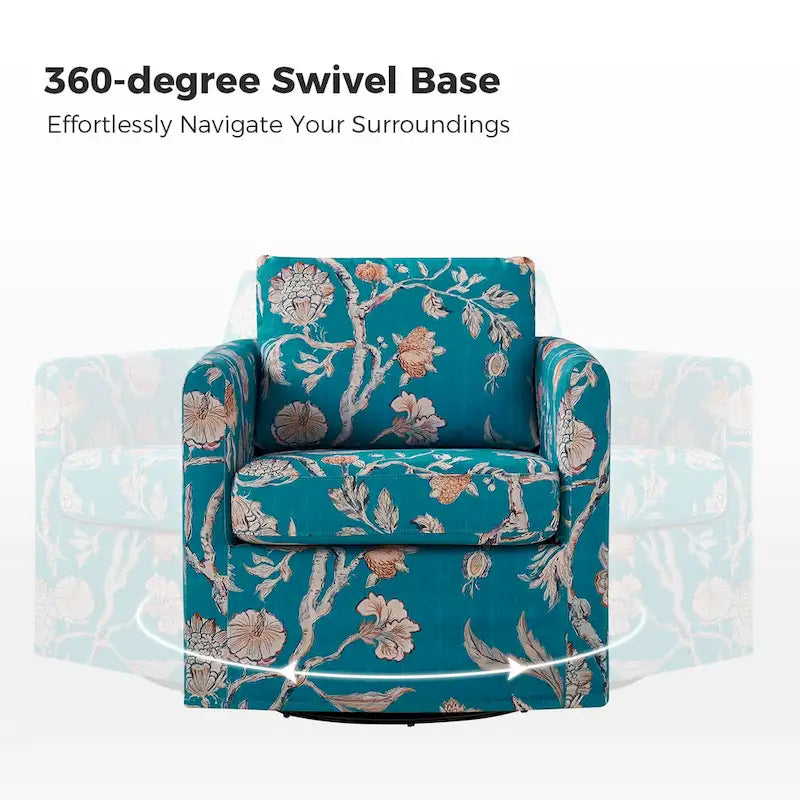 Fauteuil baril pivotant moderne Fleuri / Bleu / Oiseaux / Turquoise / Sarcelle pour 1 personne