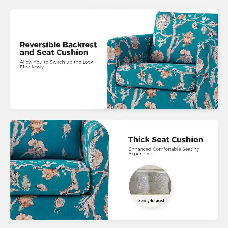 Fauteuil baril pivotant moderne Fleuri / Bleu / Oiseaux / Turquoise / Sarcelle pour 1 personne
