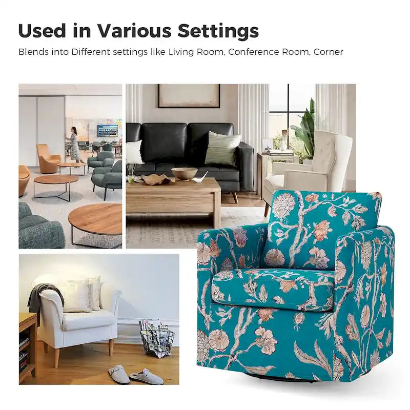 Fauteuil baril pivotant moderne Fleuri / Bleu / Oiseaux / Turquoise / Sarcelle pour 1 personne