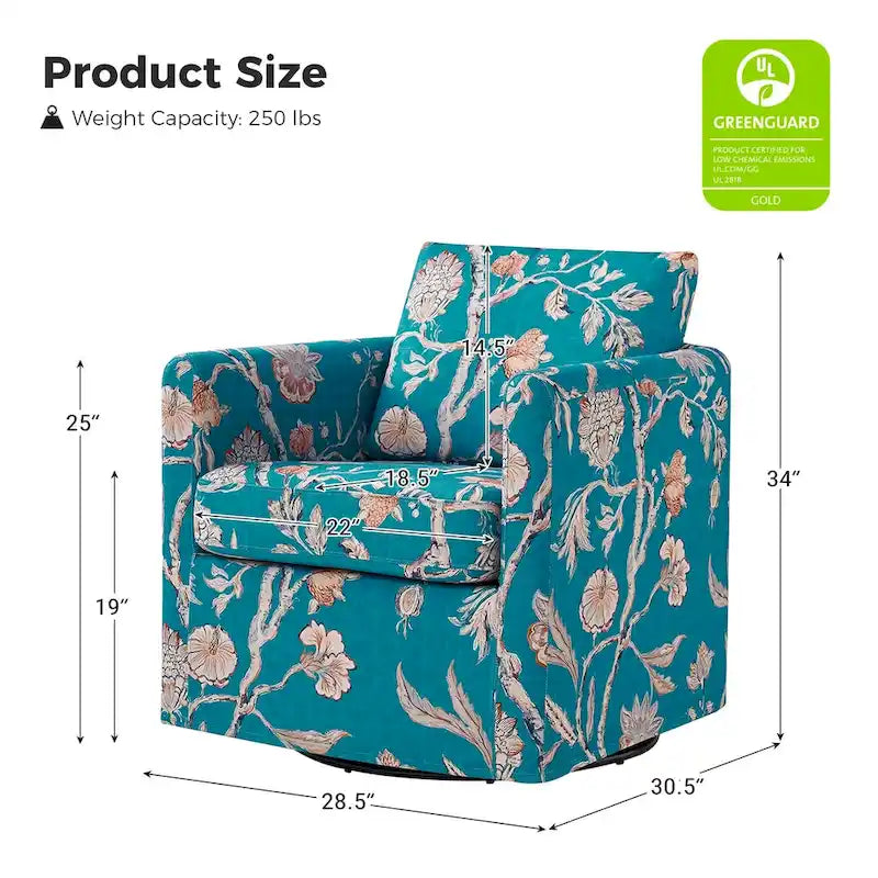 Fauteuil baril pivotant moderne Fleuri / Bleu / Oiseaux / Turquoise / Sarcelle pour 1 personne
