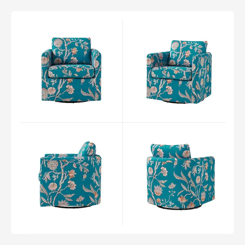 Fauteuil baril pivotant moderne Fleuri / Bleu / Oiseaux / Turquoise / Sarcelle pour 1 personne