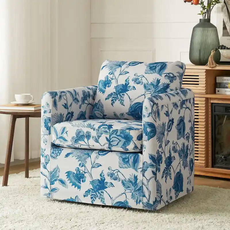 Fauteuil baril pivotant moderne Fleuri / Bleu / Oiseaux / Turquoise / Sarcelle pour 1 personne