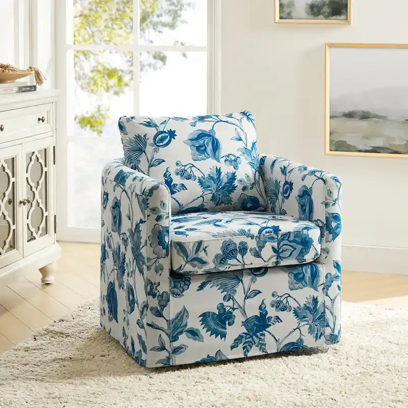 Fauteuil baril pivotant moderne Fleuri / Bleu / Oiseaux / Turquoise / Sarcelle pour 1 personne