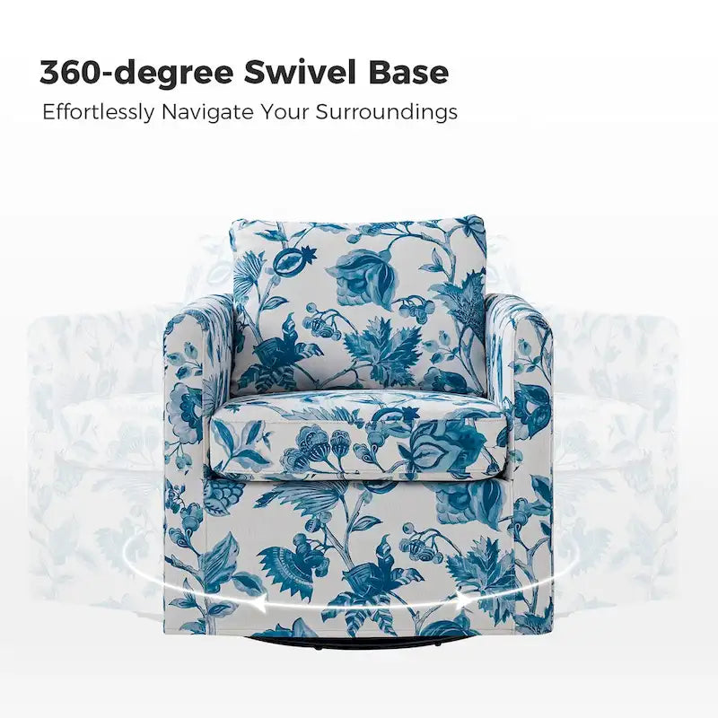 Fauteuil baril pivotant moderne Fleuri / Bleu / Oiseaux / Turquoise / Sarcelle pour 1 personne