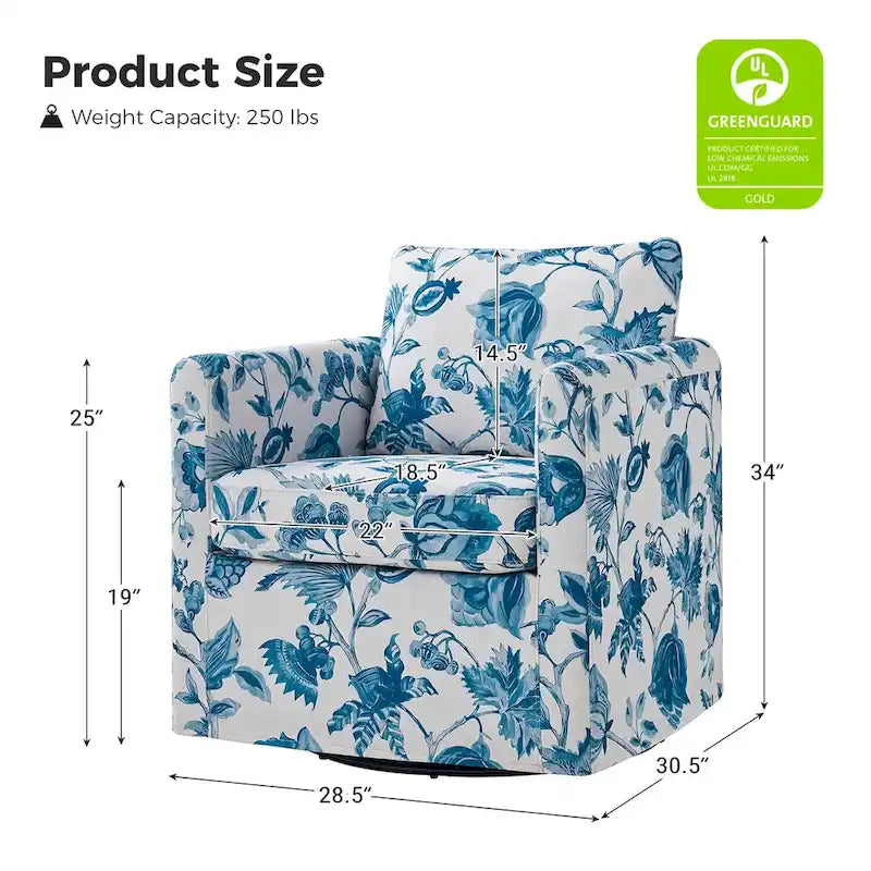 Fauteuil baril pivotant moderne Fleuri / Bleu / Oiseaux / Turquoise / Sarcelle pour 1 personne