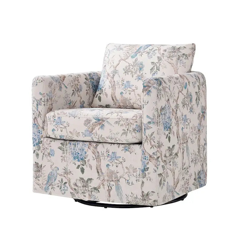 Fauteuil baril pivotant moderne Fleuri / Bleu / Oiseaux / Turquoise / Sarcelle pour 1 personne