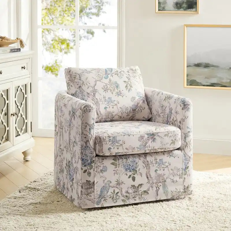 Fauteuil baril pivotant moderne Fleuri / Bleu / Oiseaux / Turquoise / Sarcelle pour 1 personne