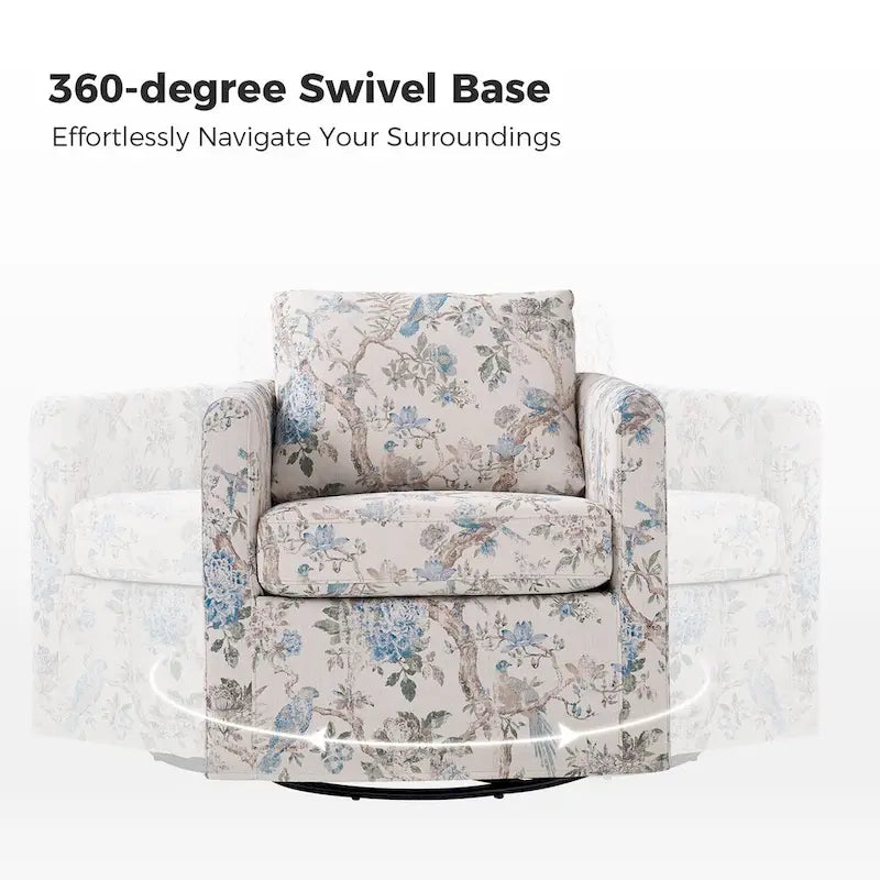 Fauteuil baril pivotant moderne Fleuri / Bleu / Oiseaux / Turquoise / Sarcelle pour 1 personne