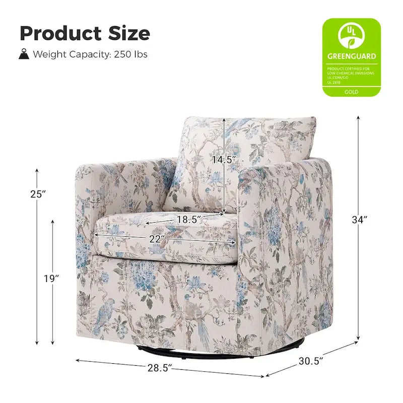 Fauteuil baril pivotant moderne Fleuri / Bleu / Oiseaux / Turquoise / Sarcelle pour 1 personne
