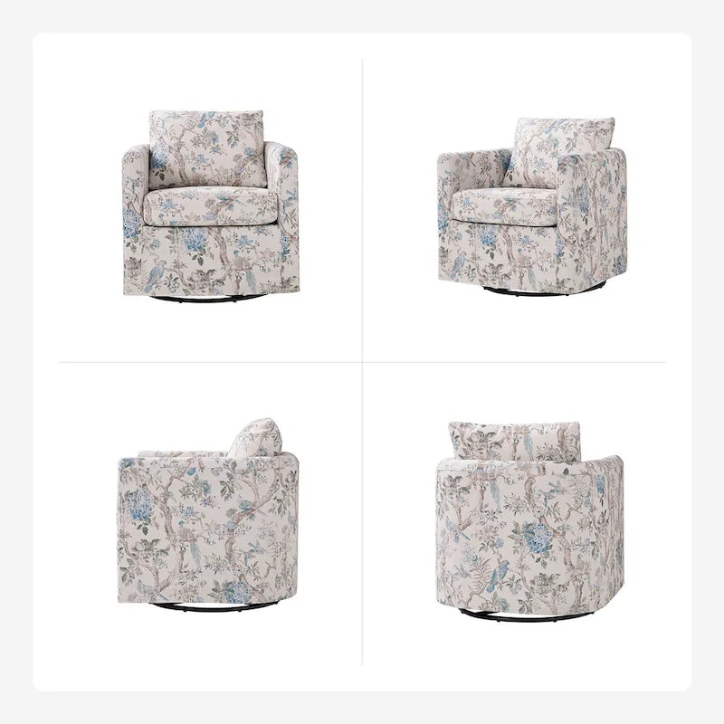 Fauteuil baril pivotant moderne Fleuri / Bleu / Oiseaux / Turquoise / Sarcelle pour 1 personne