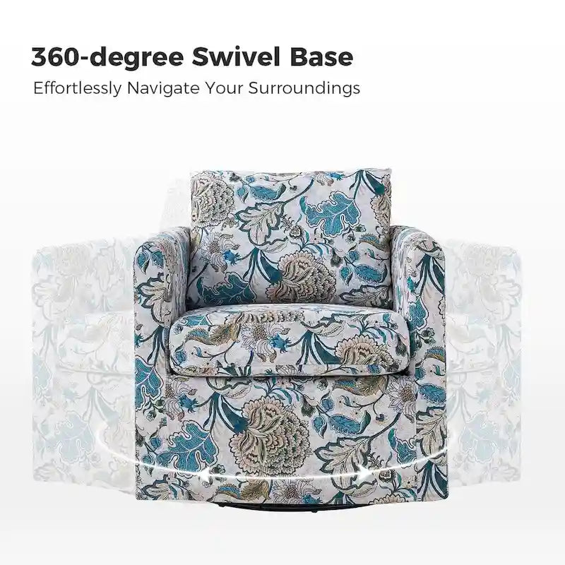 Fauteuil baril pivotant moderne Fleuri / Bleu / Oiseaux / Turquoise / Sarcelle pour 1 personne